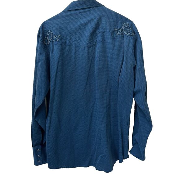 Wrangler Western Shirt Mens Large Blue Embroidered Pearl Snap - Picture 6 of 6
